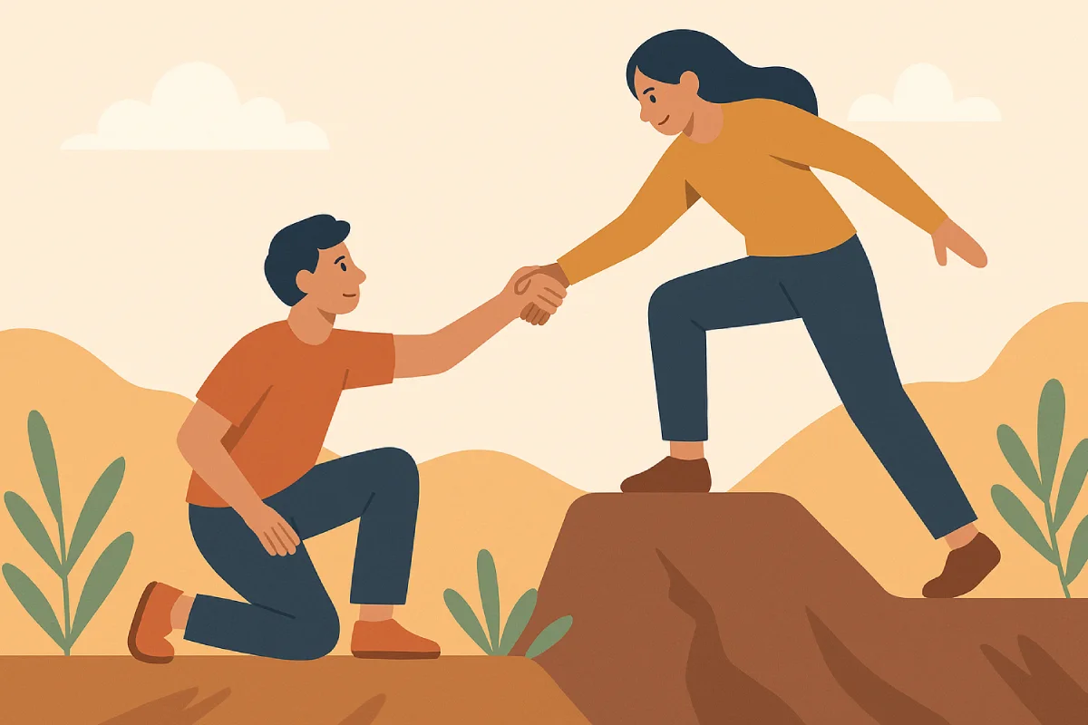 Simbol membantu sesama melalui tindakan sederhana namun penuh makna.